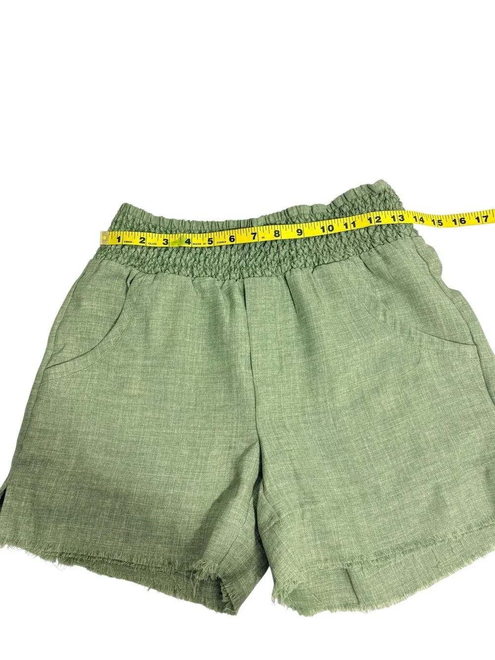Wit & Wisdom Sage Green Smocked Waist Frayed Hem Shorts XS NWT Boho Beachy
